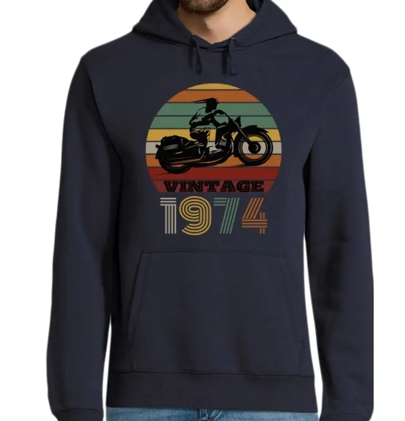 Felpa uomo con cappuccio moto vintage 1974
