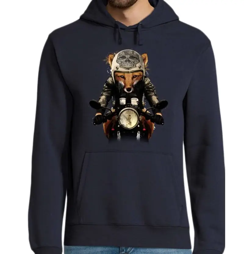 Felpa uomo con cappuccio motociclista di volpe