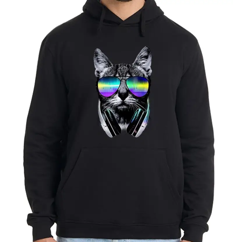 Felpa uomo con cappuccio musica amante dei gatti