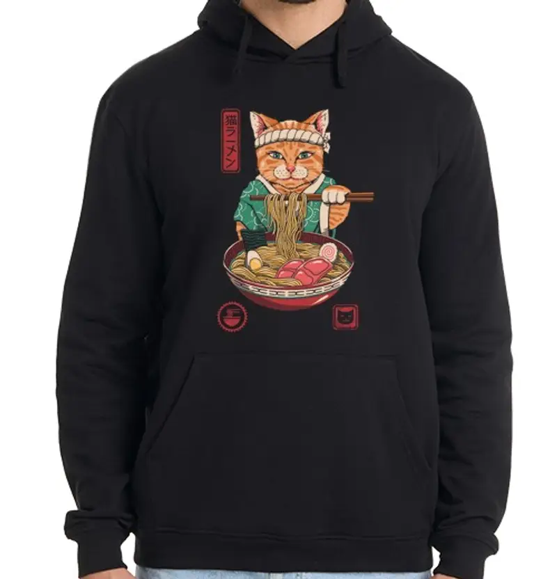 Felpa uomo con cappuccio neko ramen