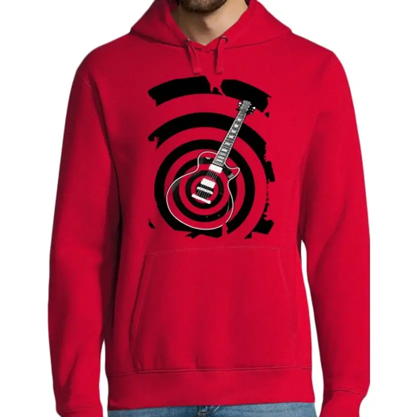 Felpa uomo con cappuccio nero label chitarra