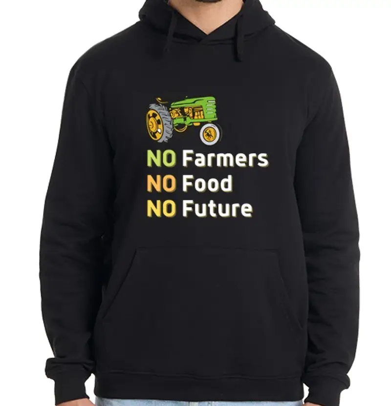 Felpa uomo con cappuccio nofarmers nofood nofuture con trattore