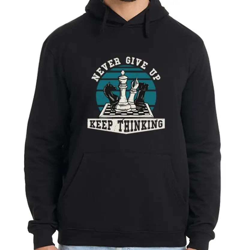 Felpa uomo con cappuccio non smettere mai di pensare agli scacch