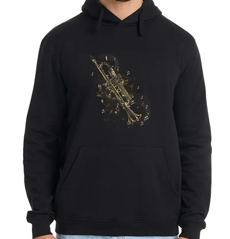 Felpa uomo con cappuccio note musicali di tromba