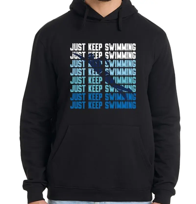 Felpa uomo con cappuccio nuotatore nuota continua a nuotare