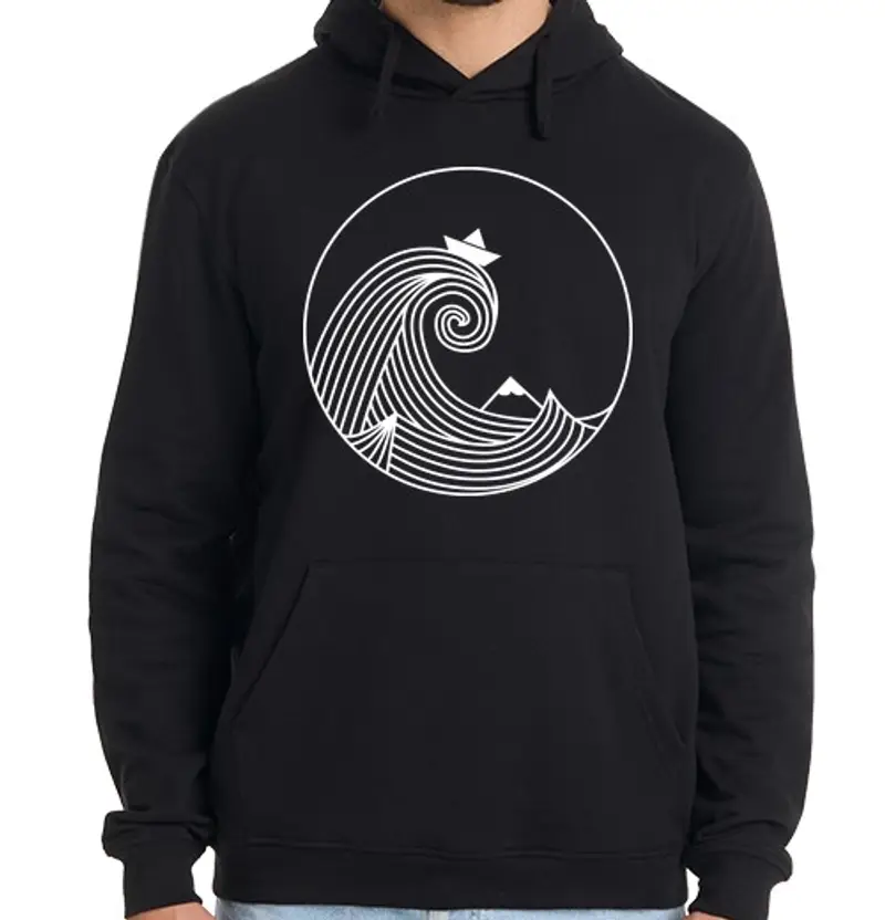 Felpa uomo con cappuccio origami bateau à kanagawa