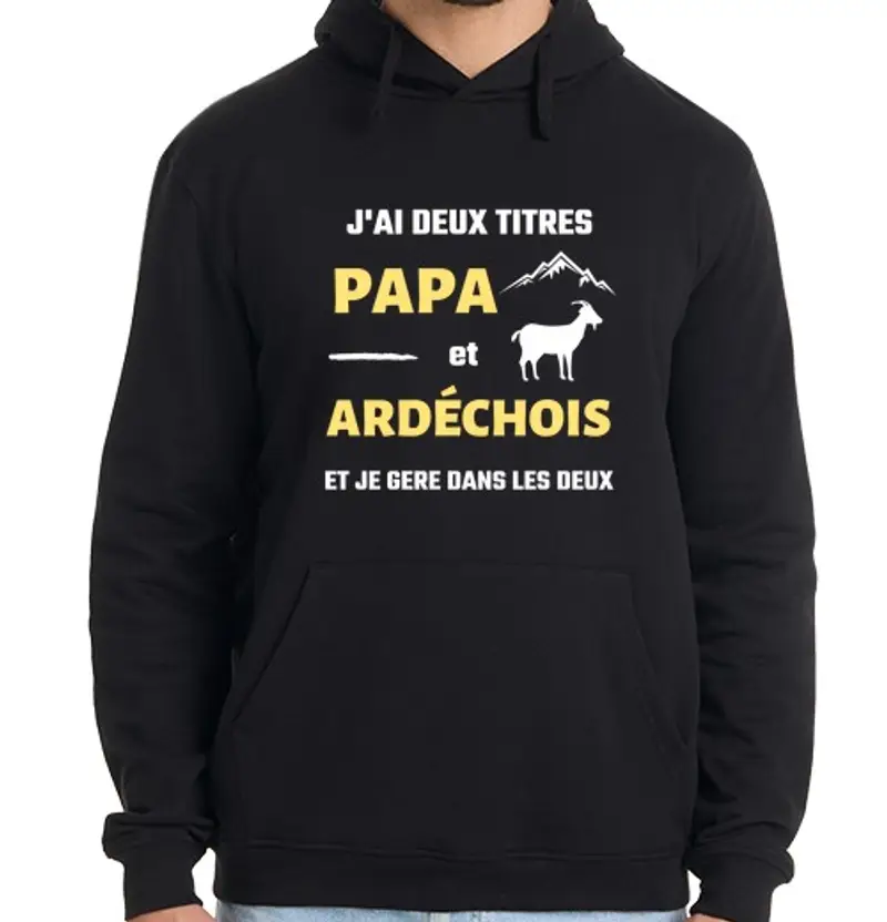 Felpa uomo con cappuccio papà ardechois umorismo ardeche uomo