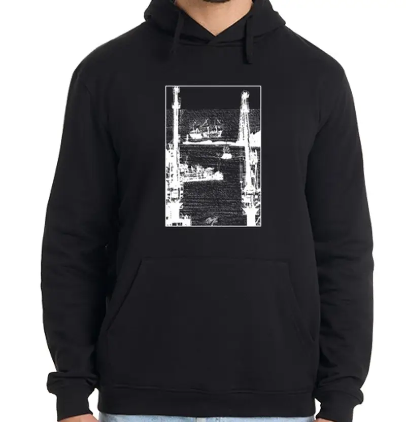 Felpa uomo con cappuccio pasaiako badiaren sarrera - ingresso alla baia di pasaia