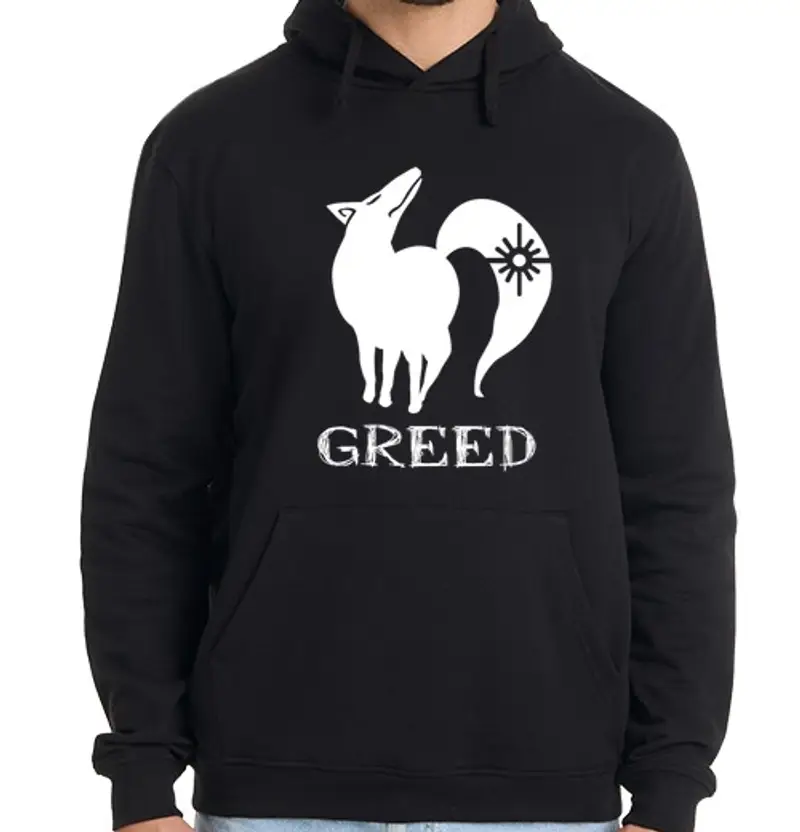 Felpa uomo con cappuccio peccato capitale dell'avidità (bianco), nanatsu no taizai