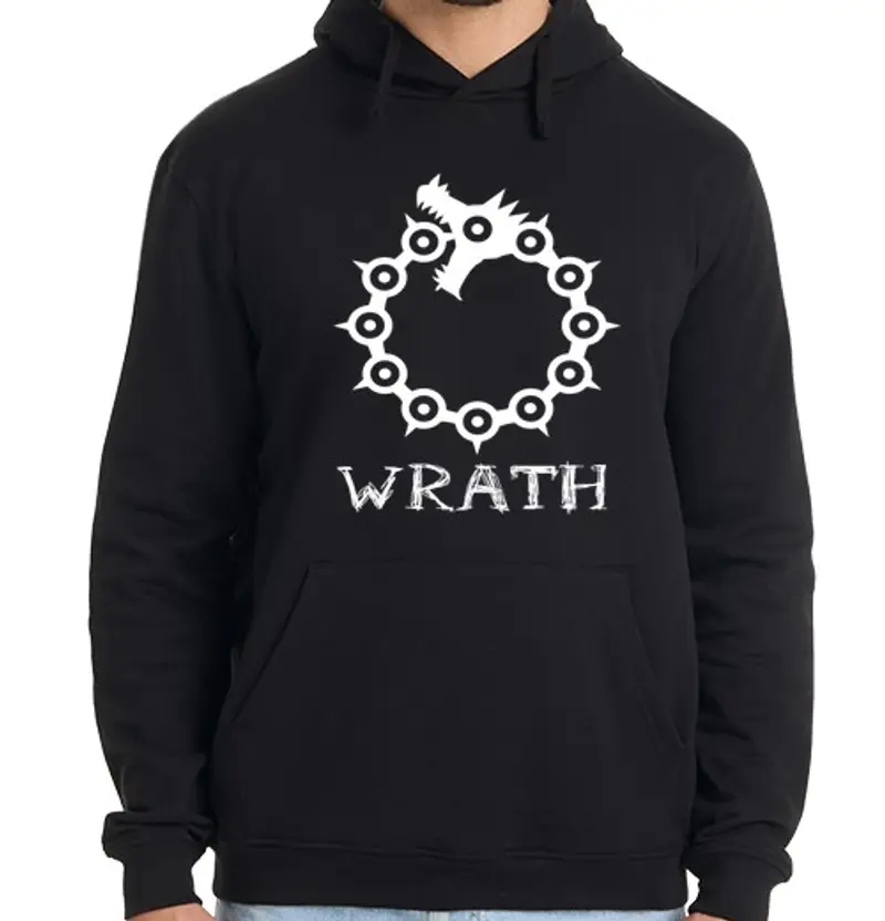 Felpa uomo con cappuccio peccato capitale di rabbia (bianco), nanatsu no taizai