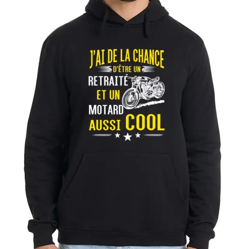 Felpa uomo con cappuccio pensionato e motociclista