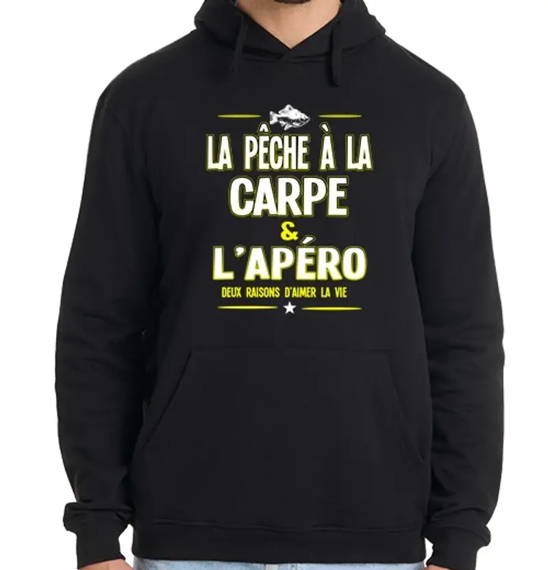 Felpa uomo con cappuccio pesca alla carpa e bibita