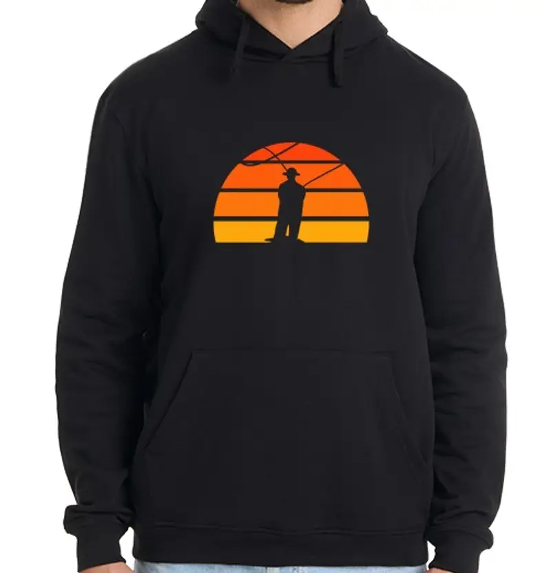 Felpa uomo con cappuccio pescatore vintage di pesca a mosca al t