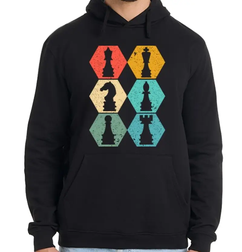 Felpa uomo con cappuccio pezzi degli scacchi vintage retrò