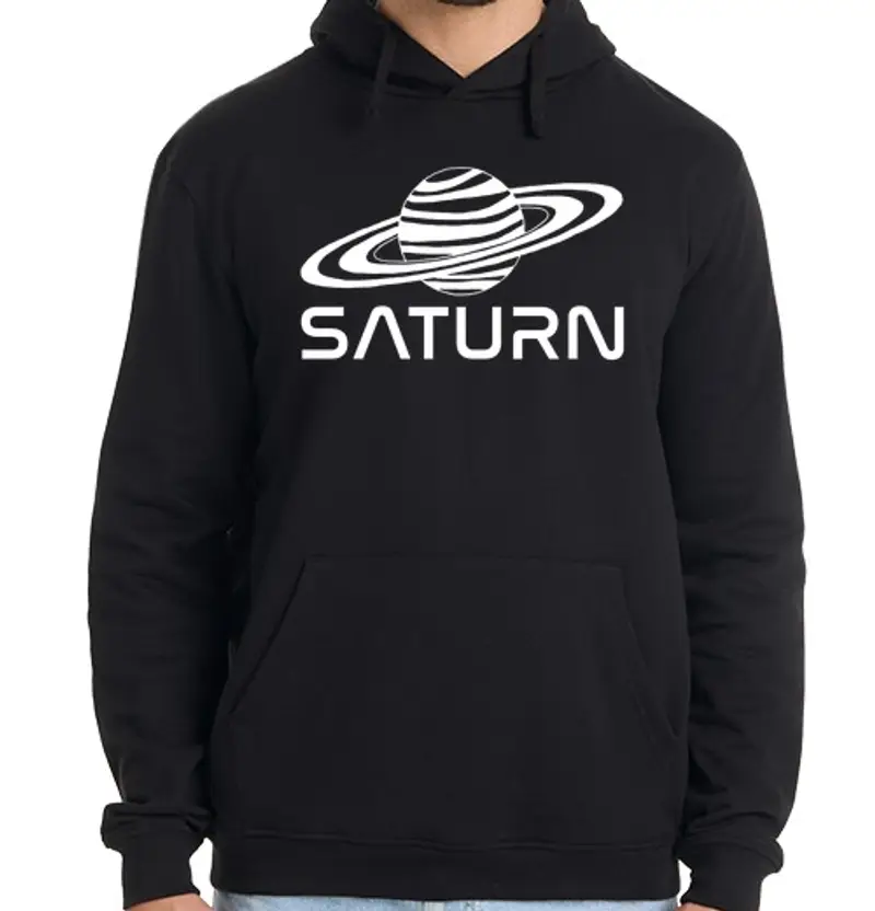 Felpa uomo con cappuccio pianeta Saturno bianco