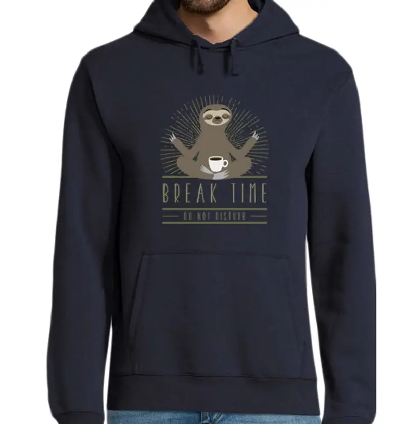 Felpa uomo con cappuccio pigro break time - tie mpo de des can