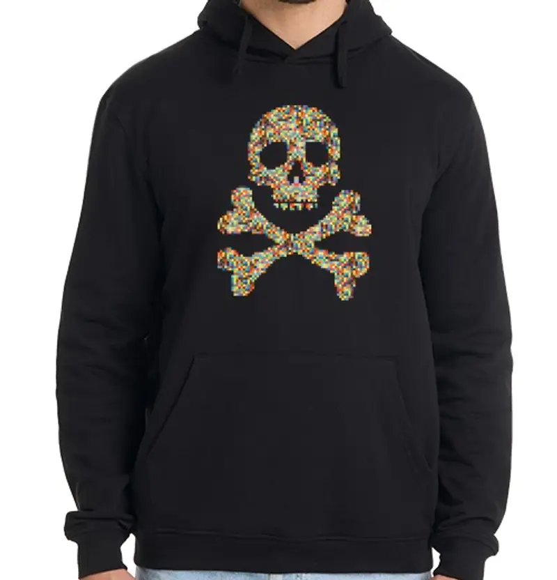 Felpa uomo con cappuccio pixel skull