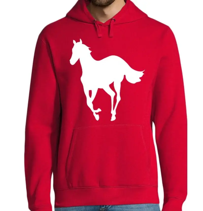 Felpa uomo con cappuccio pony bianco