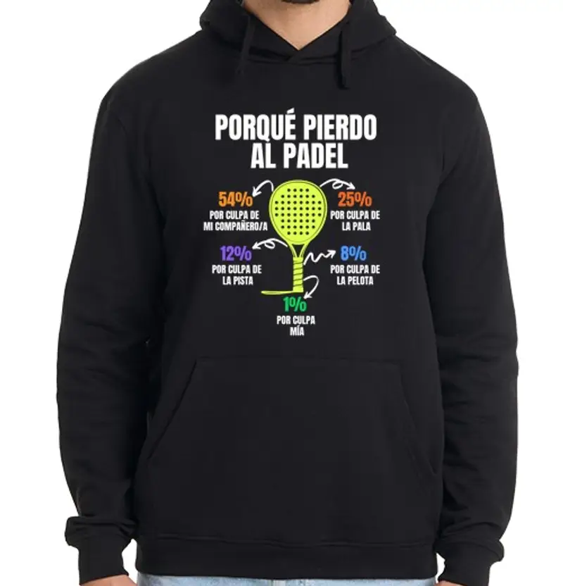 Felpa uomo con cappuccio porque pierdo padel divertido jugador