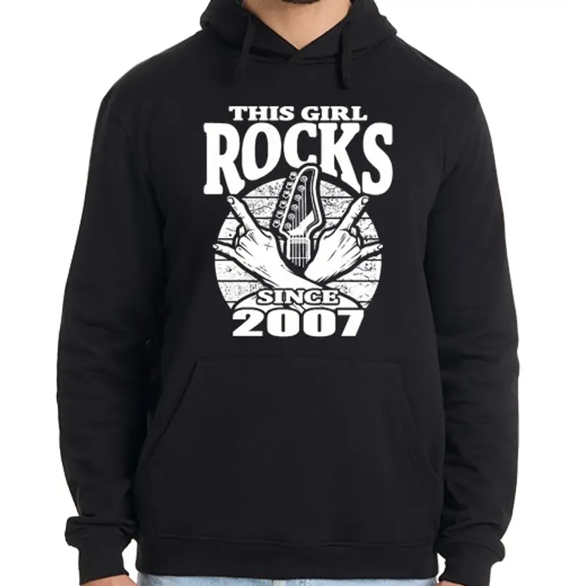 Felpa uomo con cappuccio ragazza rock dal 2007