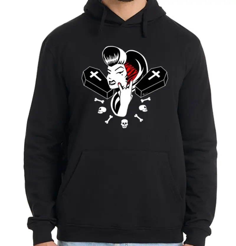Felpa uomo con cappuccio ragazza rockabilly