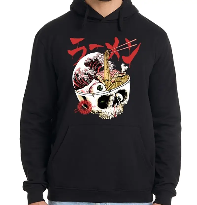 Felpa uomo con cappuccio ramen spaventoso