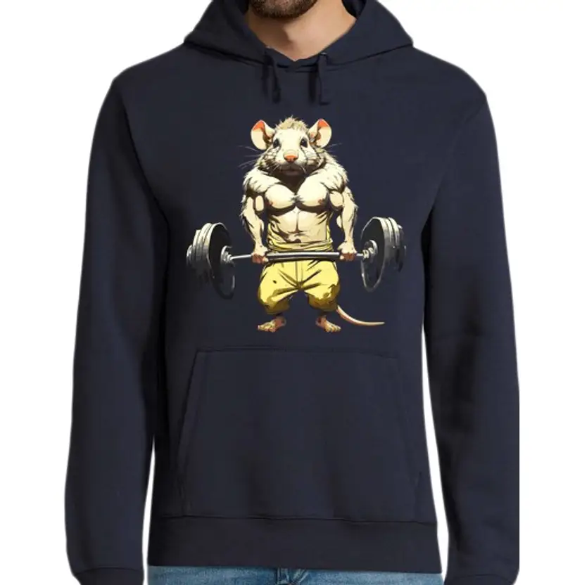 Felpa uomo con cappuccio ratto che fa sport di bodybuilding jo