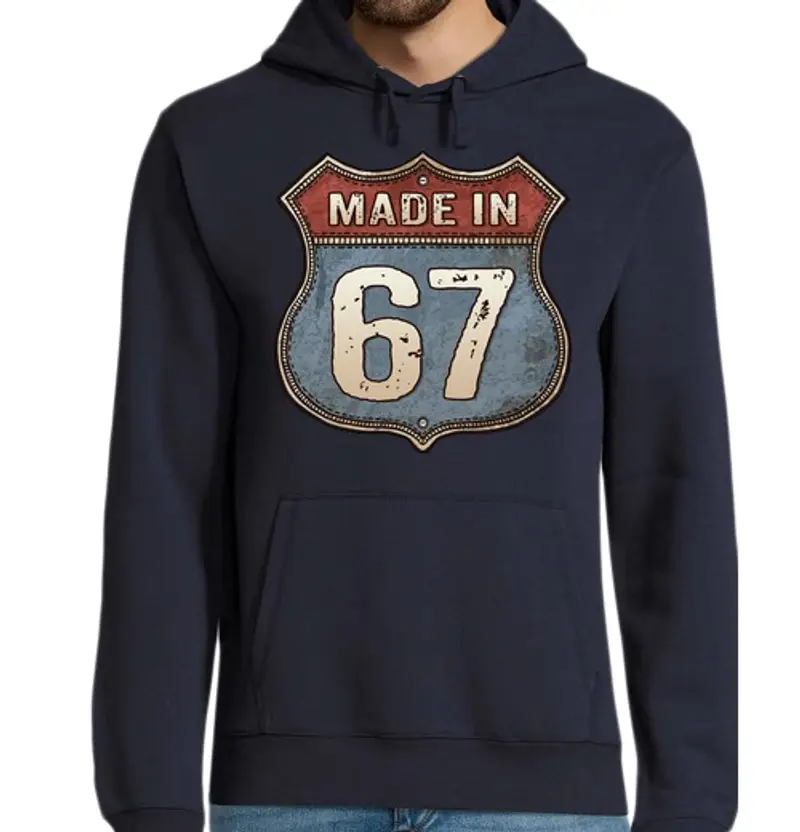 Felpa uomo con cappuccio realizzato nel 67