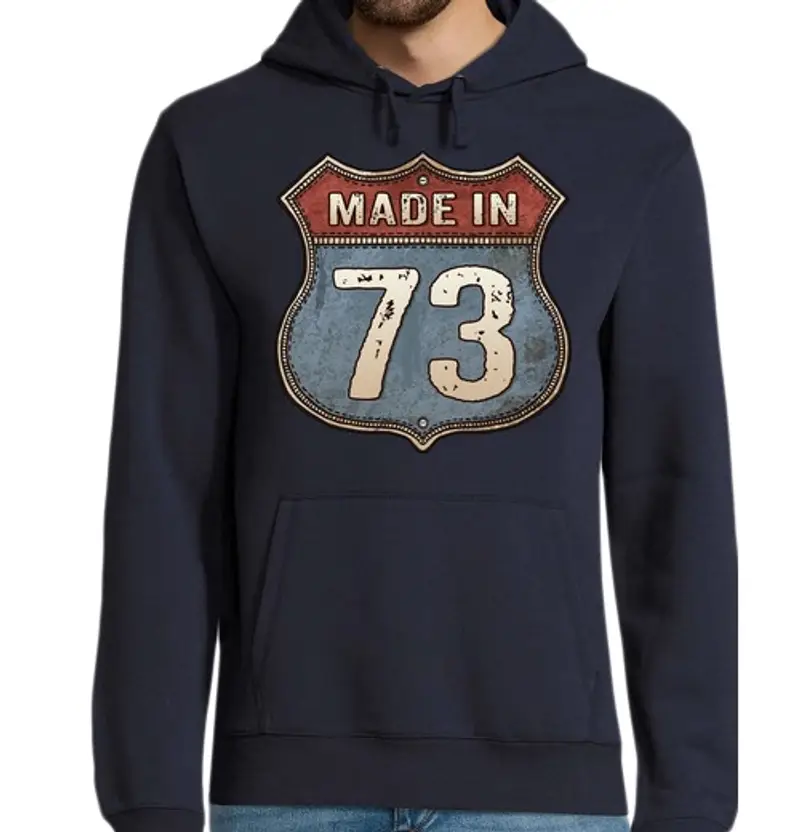 Felpa uomo con cappuccio realizzato nel 73