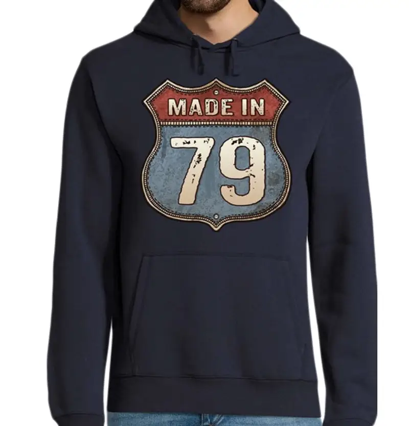 Felpa uomo con cappuccio realizzato nel 79