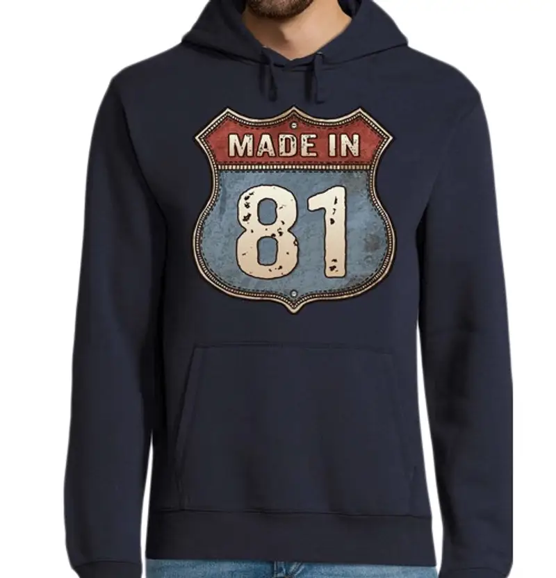 Felpa uomo con cappuccio realizzato nel 81