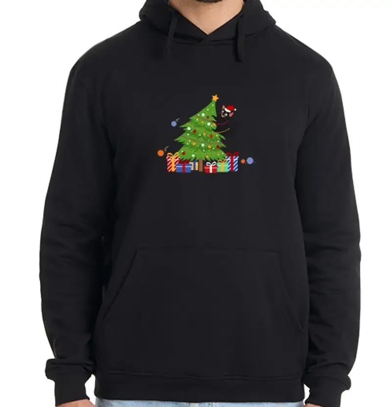 Felpa uomo con cappuccio regali di natale divertenti gatto nero