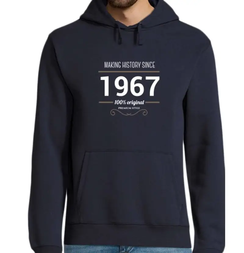 Felpa uomo con cappuccio rendendo history testo bianco 1967