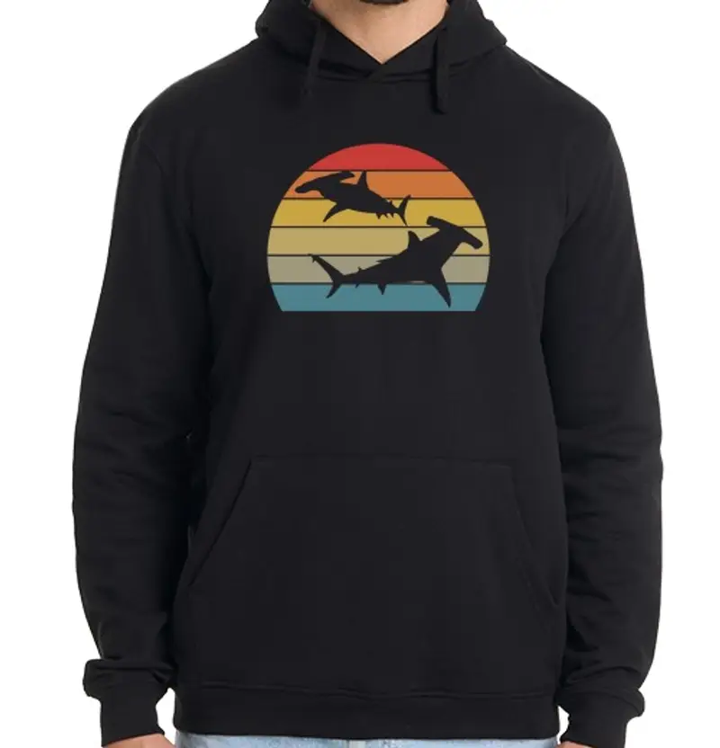 Felpa uomo con cappuccio retrò martello i motivo squalo predator