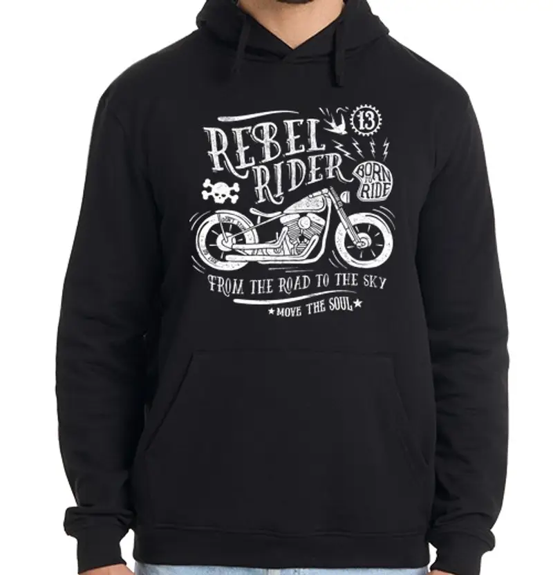 Felpa uomo con cappuccio rider ribelle dalla road verso il cielo