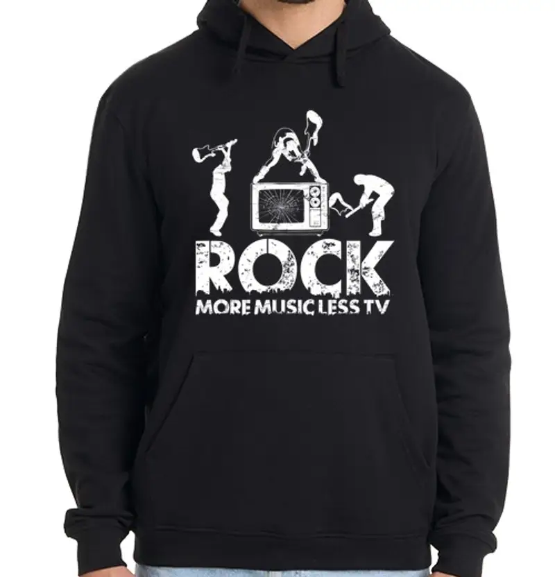 Felpa uomo con cappuccio rock - più musica meno tv