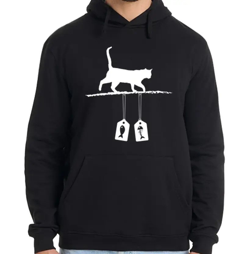 Felpa uomo con cappuccio sagoma di gatto - tag di vendita di pes