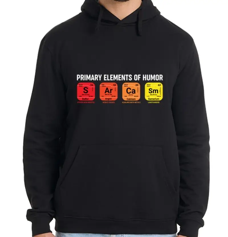 Felpa uomo con cappuccio sarcasmo elementi primari dell39umorism