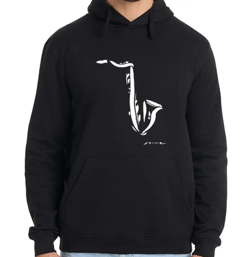 Felpa uomo con cappuccio sassofono bianco