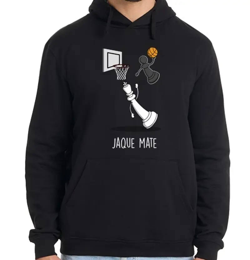 Felpa uomo con cappuccio scacco matto nero