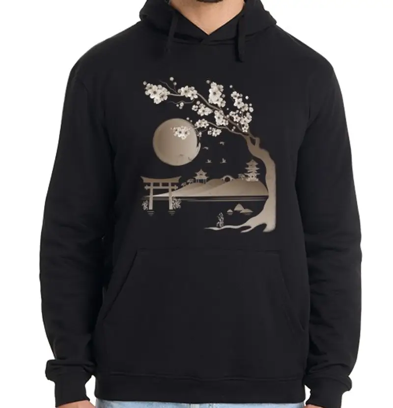 Felpa uomo con cappuccio seppia ciliegia giapponese