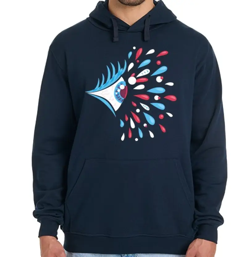 Felpa uomo con cappuccio side alla ricerca psichedelica eye