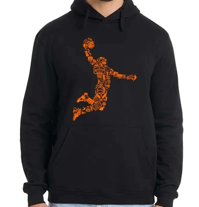 Felpa uomo con cappuccio silhouette giocatore basket collage nba basket sport
