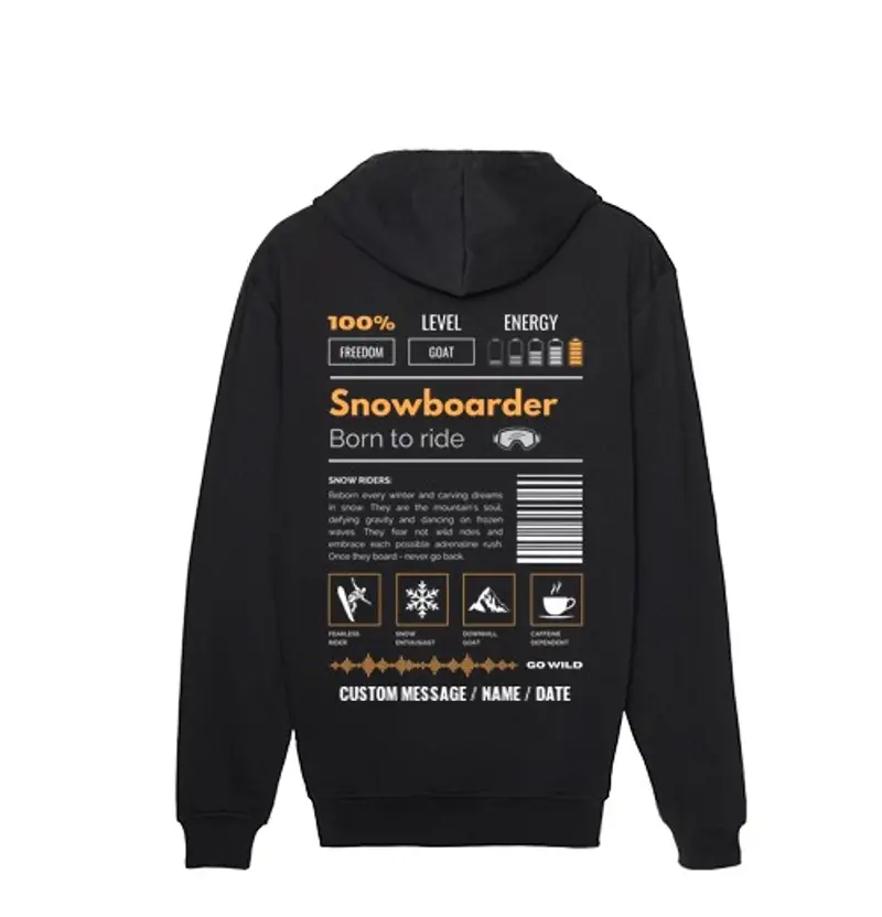 Felpa uomo con cappuccio SNOWBOARDER 2 - TESTO PERSONALIZZATO