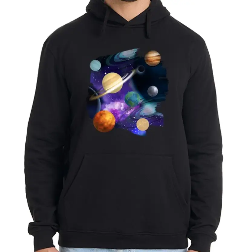 Felpa uomo con cappuccio spazio esterno del sistema solare