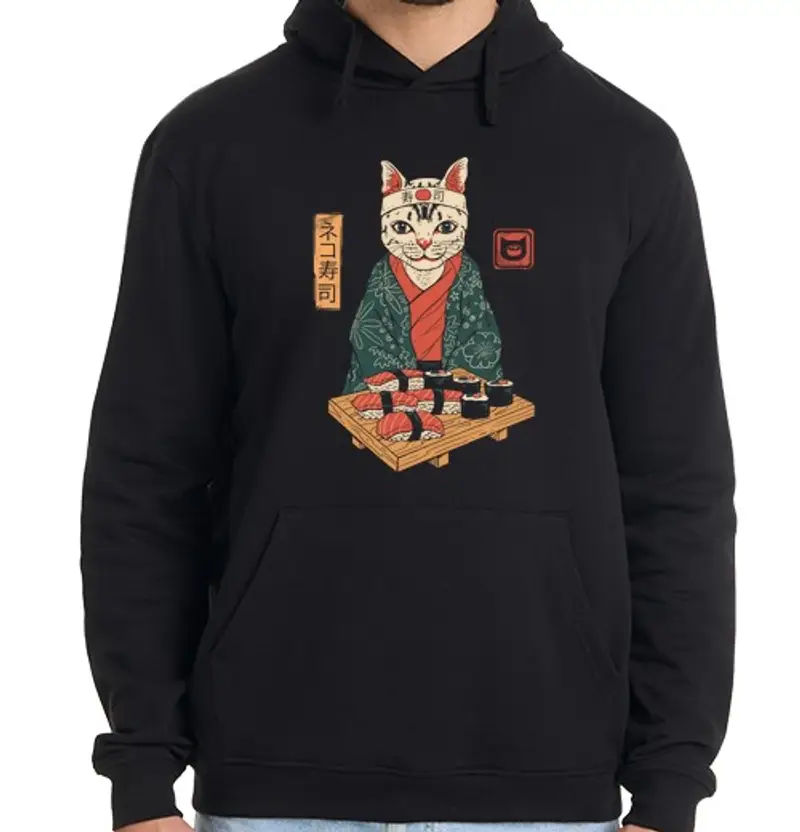 Felpa uomo con cappuccio sushi bar neko