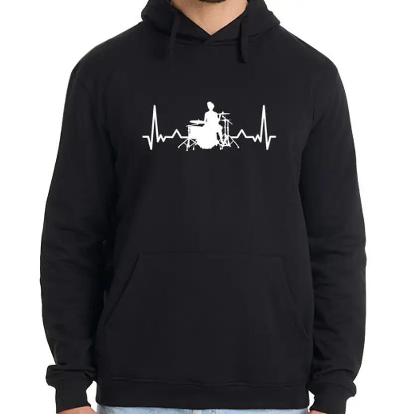 Felpa uomo con cappuccio tamburo batterista battito cardiaco reg