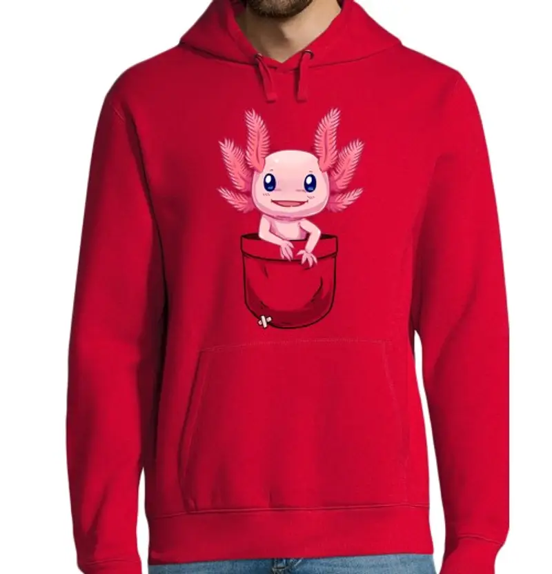 Felpa uomo con cappuccio tasca carina salamandra axolotl