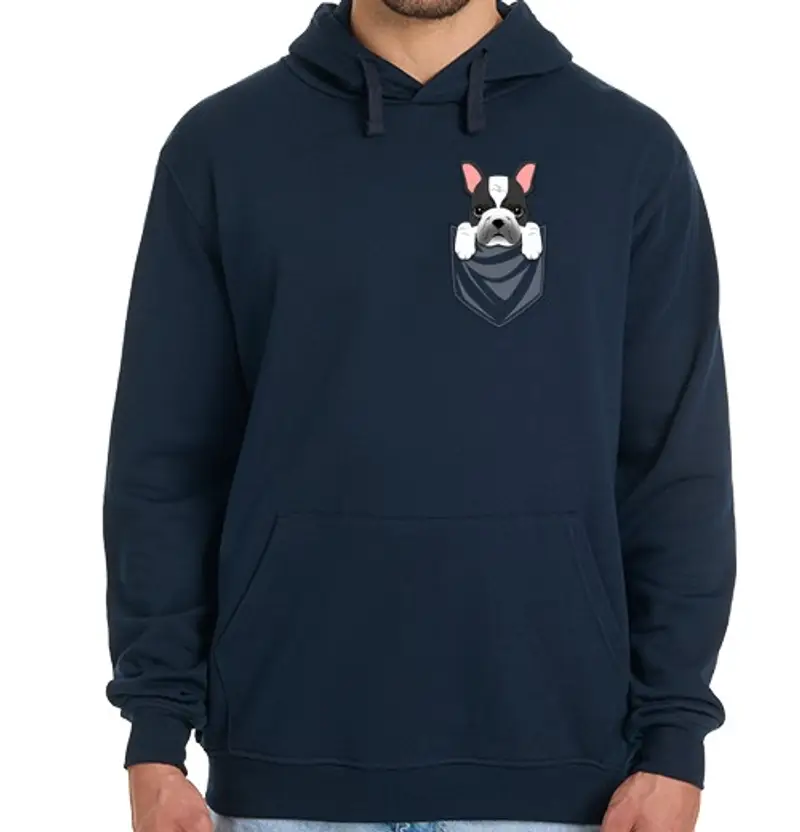 Felpa uomo con cappuccio tasca nera bianca del bulldog francesee