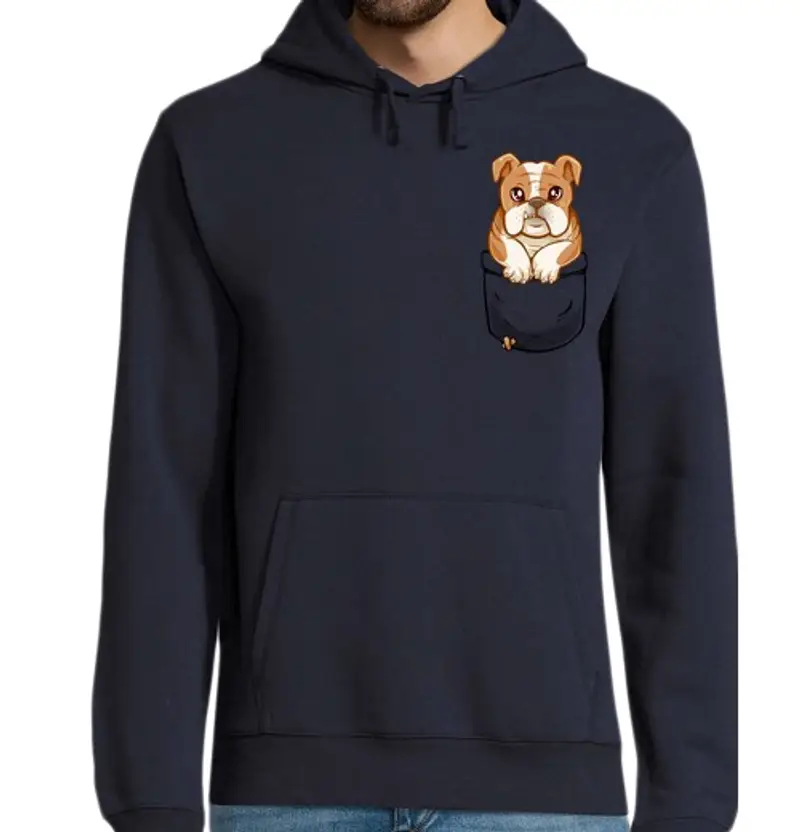 Felpa uomo con cappuccio tascabile bulldog inglese carino - felpa con cappuccio